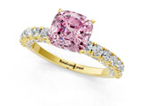 Yellow gold Fancy Pink Cushion Cut Diamond Pavé Band Solitaire Ring with Prong Setting_85