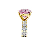 Yellow gold Fancy Pink Cushion Cut Diamond Pavé Band Solitaire Ring with Prong Setting_89