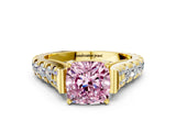 Yellow gold Fancy Pink Cushion  Cut Diamond Pavé Band Solitaire with Four-Prong Setting_15
