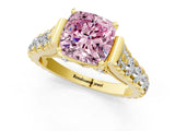 Yellow gold Fancy Pink Cushion  Cut Diamond Pavé Band Solitaire with Four-Prong Setting_16