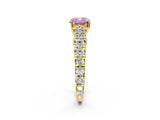 Yellow gold Fancy Pink Cushion  Cut Diamond Pavé Band Solitaire with Four-Prong Setting_17
