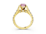 Yellow gold Fancy Pink Cushion  Cut Diamond Pavé Band Solitaire with Four-Prong Setting_18