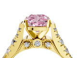Yellow gold Fancy Pink Cushion  Cut Diamond Pavé Band Solitaire with Four-Prong Setting_19