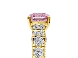 Yellow gold Fancy Pink Cushion  Cut Diamond Pavé Band Solitaire with Four-Prong Setting_20