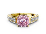 Yellow gold Fancy Pink Cushion  Cut Diamond Pavé Band Solitaire with Four-Prong Setting_3