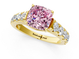Yellow gold Fancy Pink Cushion  Cut Diamond Pavé Band Solitaire with Four-Prong Setting_4