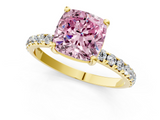 Yellow gold Fancy Pink Cushion  Cut Diamond Pavé Band Solitaire with Four-Prong Setting_4