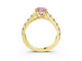 Yellow gold Fancy Pink Cushion  Cut Diamond Pavé Band Solitaire with Four-Prong Setting_6