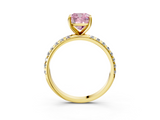 Yellow gold Fancy Pink Cushion  Cut Diamond Pavé Band Solitaire with Four-Prong Setting_6