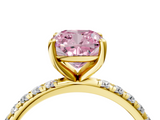 Yellow gold Fancy Pink Cushion  Cut Diamond Pavé Band Solitaire with Four-Prong Setting_7