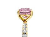 Yellow gold Fancy Pink Cushion  Cut Diamond Pavé Band Solitaire with Four-Prong Setting_8