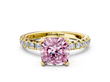 Yellow gold Fancy Pink Cushion  Cut Diamond Pavé Band with Four-Prong Setting_34