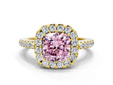 Yellow gold Fancy Pink Cushion Cut Diamond Pavé Halo Ring with Four-Prong Setting_36
