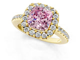 Yellow gold Fancy Pink Cushion Cut Diamond Pavé Halo Ring with Four-Prong Setting_37