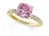 Yellow gold Fancy Pink Cushion Cut Diamond Pavé Solitaire Engagement Ring with Four-Prong Setting_86