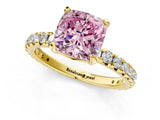 Yellow gold Fancy Pink Cushion Cut Diamond Pavé Solitaire Ring with Round Band and Prong Setting_13