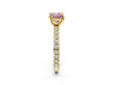 Yellow gold Fancy Pink Cushion Cut Diamond Pavé Solitaire Ring with Round Band and Prong Setting_14