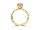 Yellow gold Fancy Pink Cushion Cut Diamond Pavé Solitaire Ring with Round Band and Prong Setting_15