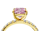 Yellow gold Fancy Pink Cushion Cut Diamond Pavé Solitaire Ring with Round Band and Prong Setting_16