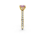 Yellow gold Fancy Pink Cushion Cut Diamond Pavé Solitaire Ring with Round Band and Prong Setting_26