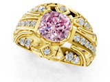 Yellow gold Fancy Pink Cushion Cut Diamond Pave Art Deco Split Shank Ring with Four-Prong Setting_1