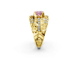 Yellow gold Fancy Pink Cushion Cut Diamond Pave Art Deco Split Shank Ring with Four-Prong Setting_2