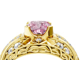 Yellow gold Fancy Pink Cushion Cut Diamond Pave Art Deco Split Shank Ring with Four-Prong Setting_4