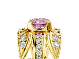 Yellow gold Fancy Pink Cushion Cut Diamond Pave Art Deco Split Shank Ring with Four-Prong Setting_5