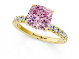 Yellow gold Fancy Pink Cushion Cut Diamond Pave Band Solitaire Ring with Four-Prong Setting_59
