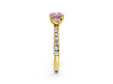 Yellow gold Fancy Pink Cushion Cut Diamond Pave Band Solitaire Ring with Four-Prong Setting_60