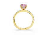 Yellow gold Fancy Pink Cushion Cut Diamond Pave Band Solitaire Ring with Four-Prong Setting_61