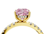 Yellow gold Fancy Pink Cushion Cut Diamond Pave Band Solitaire Ring with Four-Prong Setting_62