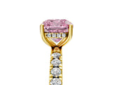 Yellow gold Fancy Pink Cushion Cut Diamond Pave Band Solitaire Ring with Four-Prong Setting_63