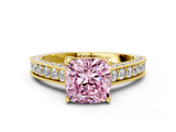 Yellow gold Fancy Pink Cushion  Cut Diamond Pave Band with Four-Prong Setting_20