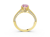 Yellow gold Fancy Pink Cushion  Cut Diamond Pave Band with Four-Prong Setting_23