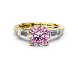 Yellow gold Fancy Pink Cushion  Cut Diamond Ring with Baguette Side Stones, Channel Set Band, and Four-Prong Setting_24