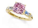 Yellow gold Fancy Pink Cushion  Cut Diamond Ring with Baguette Side Stones, Channel Set Band, and Four-Prong Setting_25