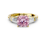 Yellow gold Fancy Pink Cushion  Cut Diamond Ring with Baguette Side Stones, Channel Set Band, and Four-Prong Setting_3