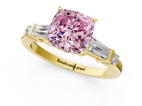 Yellow gold Fancy Pink Cushion  Cut Diamond Ring with Baguette Side Stones, Channel Set Band, and Four-Prong Setting_4