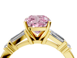 Yellow gold Fancy Pink Cushion  Cut Diamond Ring with Baguette Side Stones, Channel Set Band, and Four-Prong Setting_7