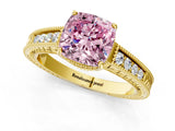 Yellow gold Fancy Pink Cushion Cut Diamond Ring with Milgrain Pavé Band and Four-Prong Setting_21