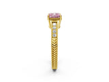 Yellow gold Fancy Pink Cushion Cut Diamond Ring with Milgrain Pavé Band and Four-Prong Setting_22
