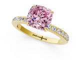 Yellow gold Fancy Pink Cushion  Cut Diamond Ring with Pavé Band and Four-Prong Setting_68