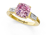 Yellow gold Fancy Pink Cushion  Cut Diamond Ring with Tapered Baguette Side Stones in Four-Prong Setting_4