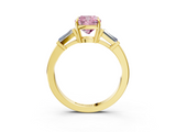 Yellow gold Fancy Pink Cushion  Cut Diamond Ring with Tapered Baguette Side Stones in Four-Prong Setting_6