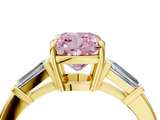 Yellow gold Fancy Pink Cushion  Cut Diamond Ring with Tapered Baguette Side Stones in Four-Prong Setting_7