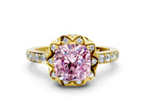 Yellow gold Fancy Pink Cushion Cut Diamond Scalloped Halo Engagement Ring with Round Shared Prong Band_24