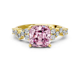 Yellow gold Fancy Pink Cushion Cut Diamond Scattered Round Accent Ring with Prong Setting_12