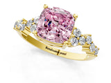Yellow gold Fancy Pink Cushion Cut Diamond Scattered Round Accent Ring with Prong Setting_13