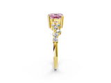 Yellow gold Fancy Pink Cushion Cut Diamond Scattered Round Accent Ring with Prong Setting_14